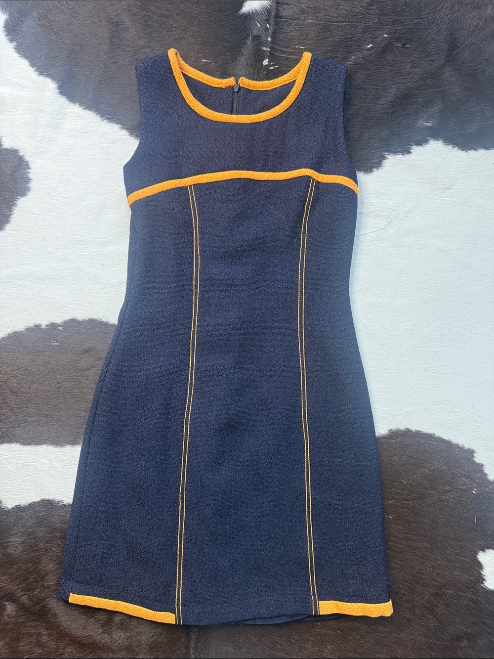 Navy Mini Dress with Orange Trim - Sleek Sleeveless Shift